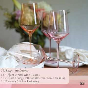 Gracie Glass Set of 4 Stemmed Multicolor Wine Glasses | Colored Wine Glasses | Goblet Glasses for Red & White Wine, Spritz | Coloured Glasses Drinking Set, Colorful Pink Crystal Glasses (13.5oz)