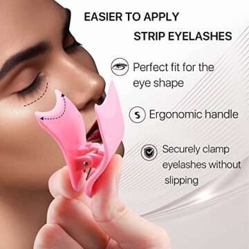 Miuffue Eyelash Applicator Tool 35mm Width Lash Applicator Clip, 1PCS Eyelash Tweezers for False Lashes, Pink