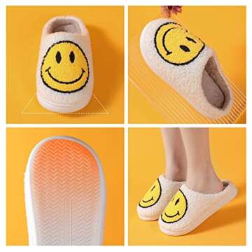 MIUHANUN Smile Face Slippers for Women Comfy Thick Sole Happy Face Slippers Soft Plush Fuzzy Slip-On Women Slippers Retro Cozy Slippers Warm House Slippers for Indoor & Outdoor