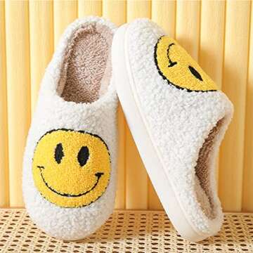MIUHANUN Smile Face Slippers for Women Comfy Thick Sole Happy Face Slippers Soft Plush Fuzzy Slip-On Women Slippers Retro Cozy Slippers Warm House Slippers for Indoor & Outdoor