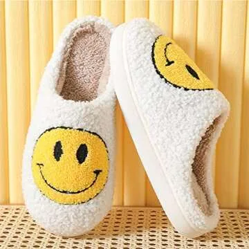 MIUHANUN Smile Face Slippers for Women Comfy Thick Sole Happy Face Slippers Soft Plush Fuzzy Slip-On Women Slippers Retro Cozy Slippers Warm House Slippers for Indoor & Outdoor