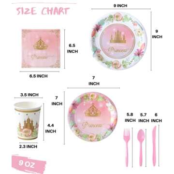 Princess Plates and Napkins Party Supplie - Serves 16 - Princess Birthday Decorations Includes Paper...