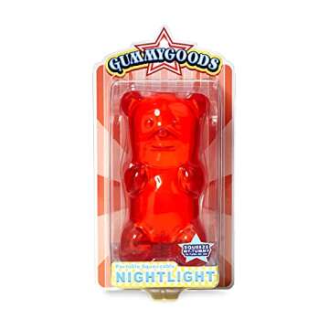 Gummygoods Squeezable Gummy Bear Night Light - Rechargeable, Portable, Squishy Lamp, 60-Min Sleep Ti...