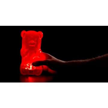 Gummygoods Squeezable Gummy Bear Night Light - Rechargeable, Portable, Squishy Lamp, 60-Min Sleep Timer - Christmas Gift for Kids & Adults, Baby Nursery, and Dorm Rooms - (Red)