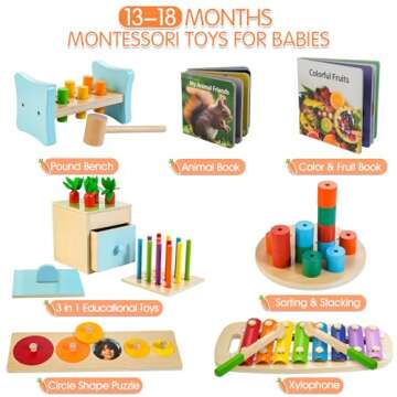 WOODMAM Wooden Montessori Toys for 1+ Year Old, 9 in 1 Learning Educational Toys for Toddler with Ed...