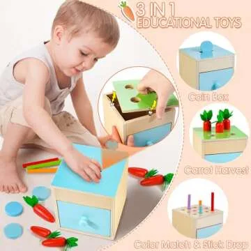 WOODMAM Wooden Montessori Toys for 1+ Year Old, 9 in 1 Learning Educational Toys for Toddler with Educational Box, Xylophone, Pound Bench, Shape Puzzle and More, Baby Toy Gift for 12-18 Months