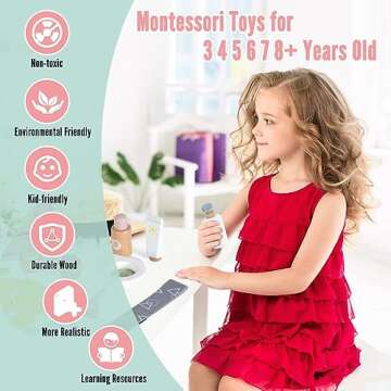 WHOHOLL Wooden Makeup Toy Set, Pretend Beauty Salon Toys Skin Care Learning Toys for Toddler, Daycare Toys Christmas Birthday Gift for 2 3 4 5+ Year Old Girls - Facial Cleanser, Mirror, Face Mask