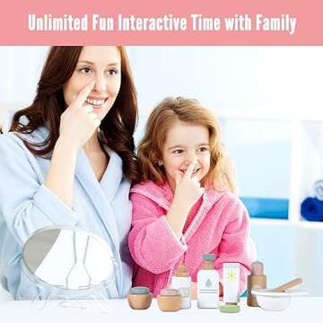 WHOHOLL Wooden Makeup Toy Set, Pretend Beauty Salon Toys Skin Care Learning Toys for Toddler, Daycare Toys Christmas Birthday Gift for 2 3 4 5+ Year Old Girls - Facial Cleanser, Mirror, Face Mask