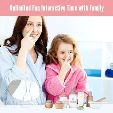 WHOHOLL Wooden Makeup Toy Set, Pretend Beauty Salon Toys Skin Care Learning Toys for Toddler, Daycare Toys Christmas Birthday Gift for 2 3 4 5+ Year Old Girls - Facial Cleanser, Mirror, Face Mask