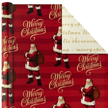 Hallmark Christmas Wrapping Paper Rolls - Traditional Holiday Gift Wrap Paper (Set of 3 Reversible Rolls: 120 sq. ft. ttl.) Red and Gold Snowflakes, Stripes, Plaid, Santa's Sleigh