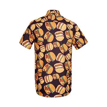 Men's Hawaiian Food Hamburger Short Sleeve Shirts Casual Tropical Funny Print Button Down Shirt Purple 2
