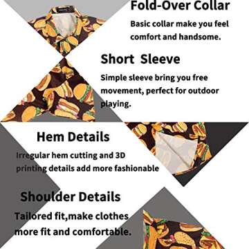 Men's Hawaiian Food Hamburger Short Sleeve Shirts Casual Tropical Funny Print Button Down Shirt Purple 2