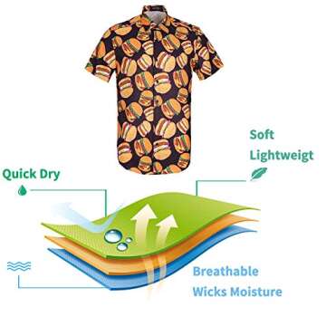 Men's Hawaiian Food Hamburger Short Sleeve Shirts Casual Tropical Funny Print Button Down Shirt Purple 2