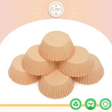 qiqee 300 Count Jumbo Cupcake Liners Natural Muffin Liners Food Grade Jumbo Size Baking Cups Paper No Smells（Large Size）
