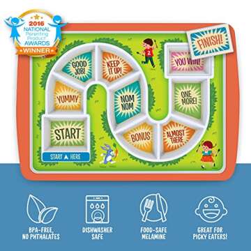 Genuine Fred DINNER WINNER, The Original Kid's Game Plate Tray - Award Winning - Picky Eater Solutions for Kids and Toddlers - Fun Mealtime - Divided Sections - Interactive Design - Dishwasher Safe