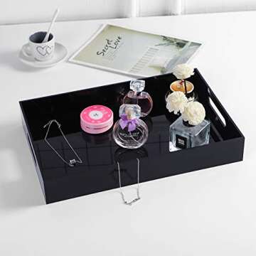 Sooyee Serving Tray with Handles,16" x 12" Decorative Tray,Coffee Table Tray,Acrylic Tray for Breakfast, Tea, Food, Butler,Table Ottoman Vanity Countertop,Black