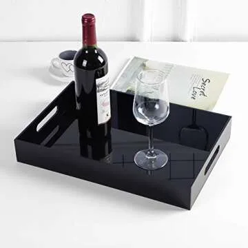 Sooyee Serving Tray with Handles,16" x 12" Decorative Tray,Coffee Table Tray,Acrylic Tray for Breakfast, Tea, Food, Butler,Table Ottoman Vanity Countertop,Black