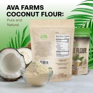 Ava Farms Organic Coconut Flour – 3 LB Gluten Free, Non-GMO, Vegan, Keto Friendly Flour for Baking, Cooking – High Fiber Low Carb Rich in Nutrients