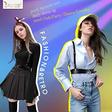 JASGOOD Punk Black Waist Belt Women PU Leather Skinny Chest Adjustable Belts with Gothic Circle for Club (Black,Fit Waist Size 28''-36'')