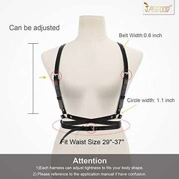 JASGOOD Punk Black Waist Belt Women PU Leather Skinny Chest Adjustable Belts with Gothic Circle for Club (Black,Fit Waist Size 28''-36'')