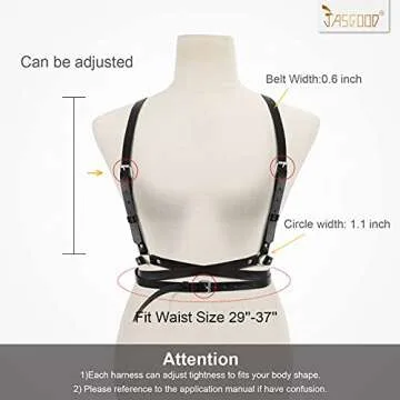 JASGOOD Punk Black Waist Belt Women PU Leather Skinny Chest Adjustable Belts with Gothic Circle for Club (Black,Fit Waist Size 28''-36'')