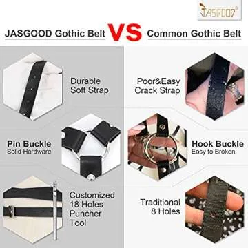 JASGOOD Punk Black Waist Belt Women PU Leather Skinny Chest Adjustable Belts with Gothic Circle for Club (Black,Fit Waist Size 28''-36'')