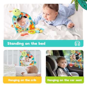 Koty Infant Car Seat Toy - Kick and Play Activity Center with Mirror, Teether and Crinkle Paper, Fun Travel Baby Toy for Rear Car Seat, Easier Drive with Newborns, Babies