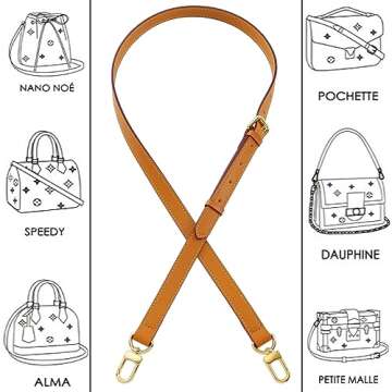 BMBMLV Vachetta Leather Strap Adjustable Crossbody Strap for Small Bags Pochette Mini NM Eva Favorite PM MM Nano Speedy(Honey Brown Yellow)