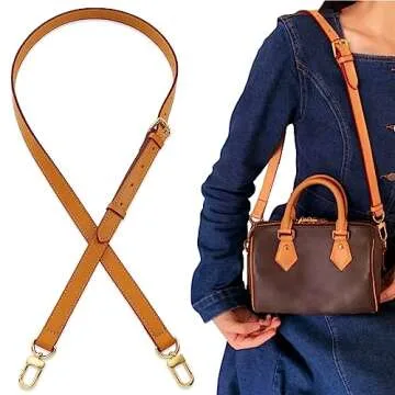 BMBMLV Vachetta Leather Strap Adjustable Crossbody Strap for Small Bags Pochette Mini NM Eva Favorite PM MM Nano Speedy(Honey Brown Yellow)