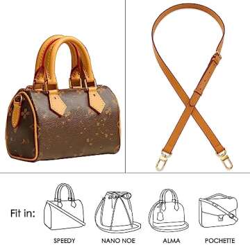 BMBMLV Vachetta Leather Strap Adjustable Crossbody Strap for Small Bags Pochette Mini NM Eva Favorite PM MM Nano Speedy(Honey Brown Yellow)