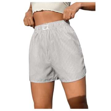 OYOANGLE Women's Summer Casual Striped Print Elastic Waist Mid Rise Straight Leg Shorts Grey M
