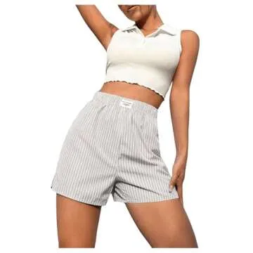 OYOANGLE Women's Summer Casual Striped Elastic Waist Shorts