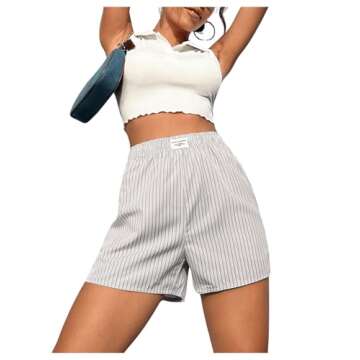 OYOANGLE Women's Summer Casual Striped Elastic Waist Shorts