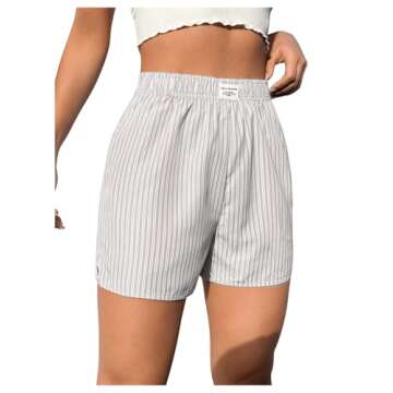 OYOANGLE Women's Summer Casual Striped Elastic Waist Shorts