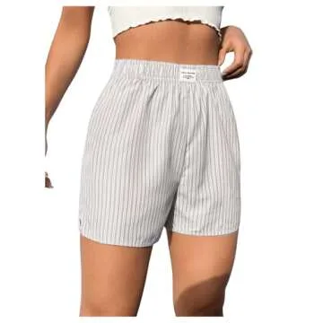 OYOANGLE Women's Summer Casual Striped Elastic Waist Shorts