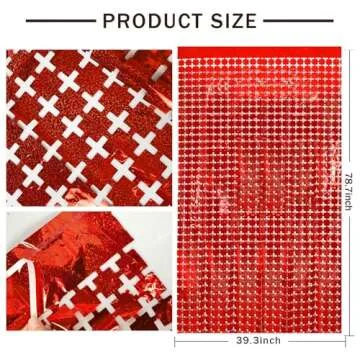 Square Tinsel Curtain Backdrop - 2pcs Glitter Foil Fringe Curtain Decor Red Photo Booth Backdrop Str...