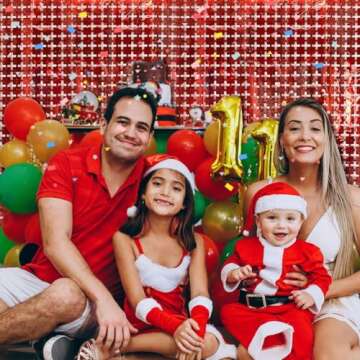 Square Tinsel Curtain Backdrop - 2pcs Glitter Foil Fringe Curtain Decor Red Photo Booth Backdrop Streamers for Halloween, Christmas, Birthday, Graduation, Wedding Party Decorations