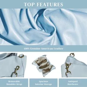 American Leather Co. Austin Triple-Entry Bucket Bag, Light Blue, Hobo Shoulder Bag for Women with Center Zip, Slip Pockets & Removable Shoulder Strap, Functional & Fashionable Handbags for Women