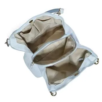 American Leather Co. Austin Triple-Entry Bucket Bag, Light Blue, Hobo Shoulder Bag for Women with Center Zip, Slip Pockets & Removable Shoulder Strap, Functional & Fashionable Handbags for Women