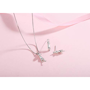 925 Sterling Silver Cat Eye Moonstone Apple/Cat Kitty Crystal Charms Pendant Necklace and Earring Set for Women (Lucky 3D Cat Kitty)