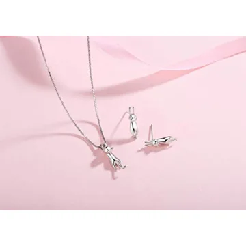 925 Sterling Silver Cat Eye Moonstone Apple/Cat Kitty Crystal Charms Pendant Necklace and Earring Set for Women (Lucky 3D Cat Kitty)