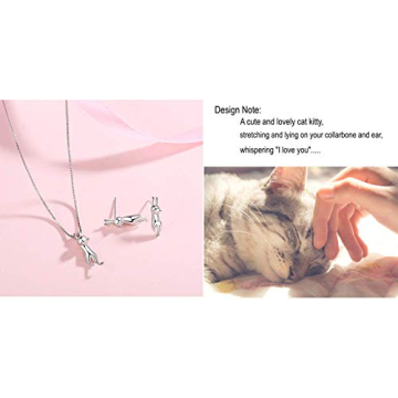 925 Sterling Silver Cat Eye Moonstone Apple/Cat Kitty Crystal Charms Pendant Necklace and Earring Set for Women (Lucky 3D Cat Kitty)