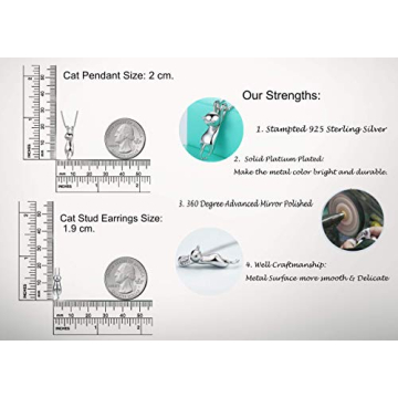 925 Sterling Silver Cat Eye Moonstone Apple/Cat Kitty Crystal Charms Pendant Necklace and Earring Set for Women (Lucky 3D Cat Kitty)