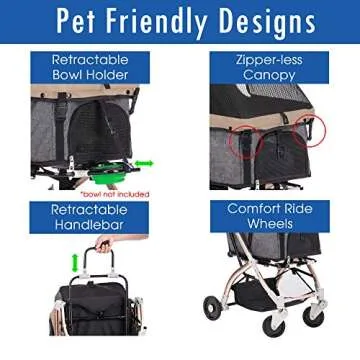 HPZ-PR America Pet Rover Lite Premium Light-Weight Dog/Cat/Pet Stroller Travel Carriage with Convertible Compartment/Aluminum Frame for Small & Medium Pets (Taupe 2nd-Gen.)