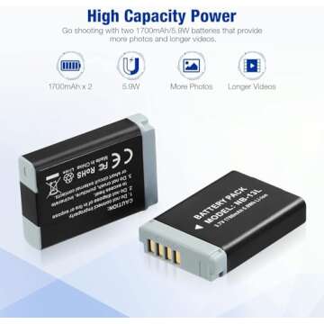 Powerextra 2-Pack NB-13L Battery and Rapid Dual USB Charger for Canon PowerShot G7 X Mark ii, G1 X M...