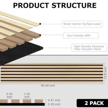 BUBOS Acoustic Wood Wall Panels - 2 Pack for Soundproofing and Decor