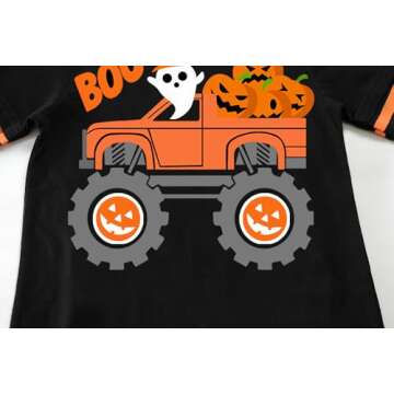 DDSOL Toddler Little Boy Girl Halloween T-Shirt Baby Kid Monster Truck Pumpkin Ghost Boo Shirt Strip...