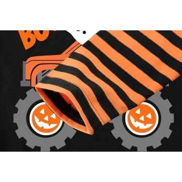 DDSOL Toddler Little Boy Girl Halloween T-Shirt Baby Kid Monster Truck Pumpkin Ghost Boo Shirt Stripe Patchwork Long Sleeve Tee Top Clothes Size 3T