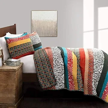 Vibrant Lush Decor Boho Stripe Reversible Quilt Set