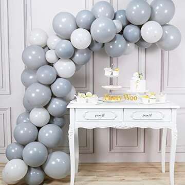 PartyWoo Gray Balloons, 60 pcs Grey Latex Balloons of 12 inch Dark Gray Balloons, 10 inch Pastel Gray Balloons, Light Gray Balloons for Gray Party Decorations, Gray Baby Shower, Gray Birthday